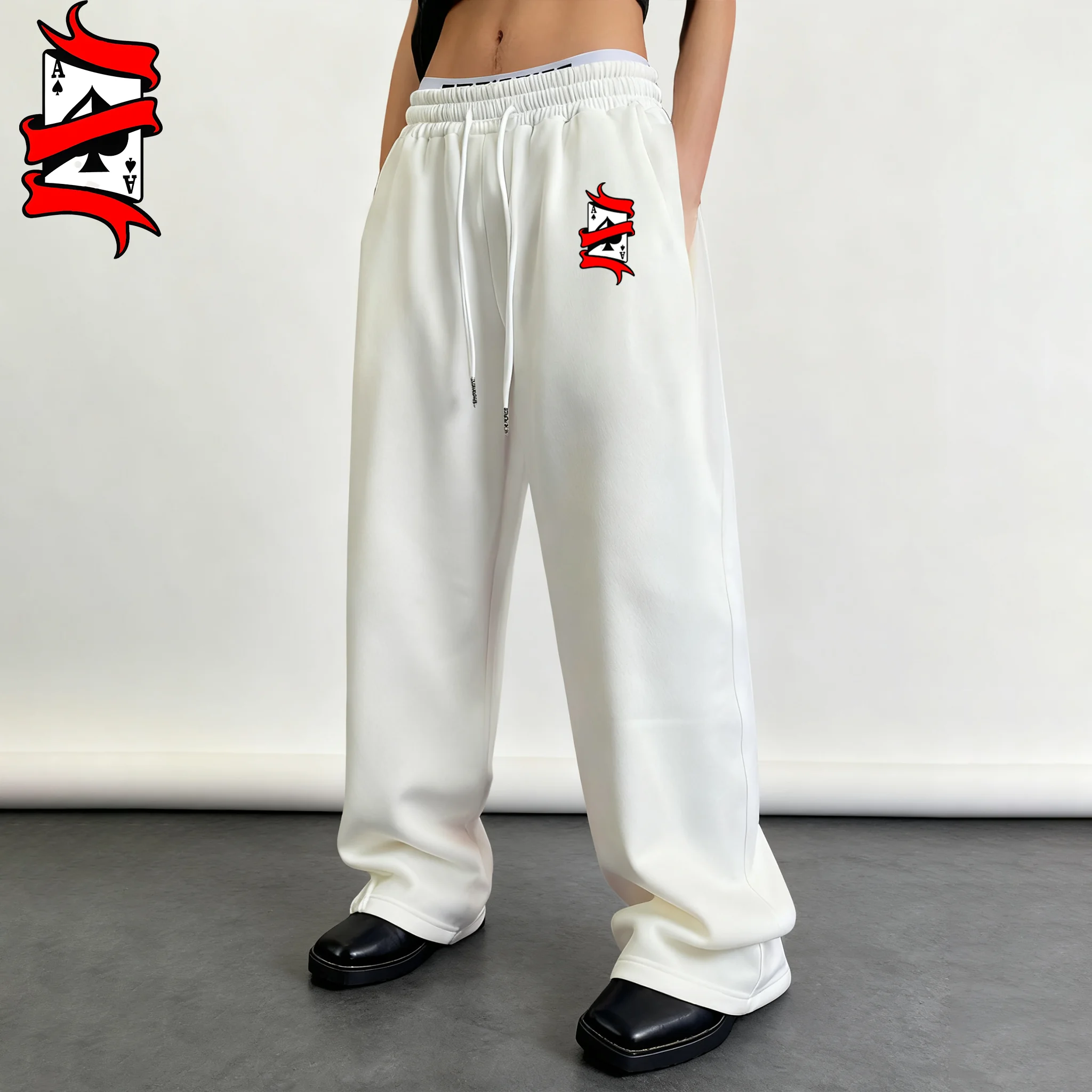 

Men's Poker print Sports Pants Autumn/Winter Male Solid Color Loose Fitting Leggings Running Training Casual Straight Trousers