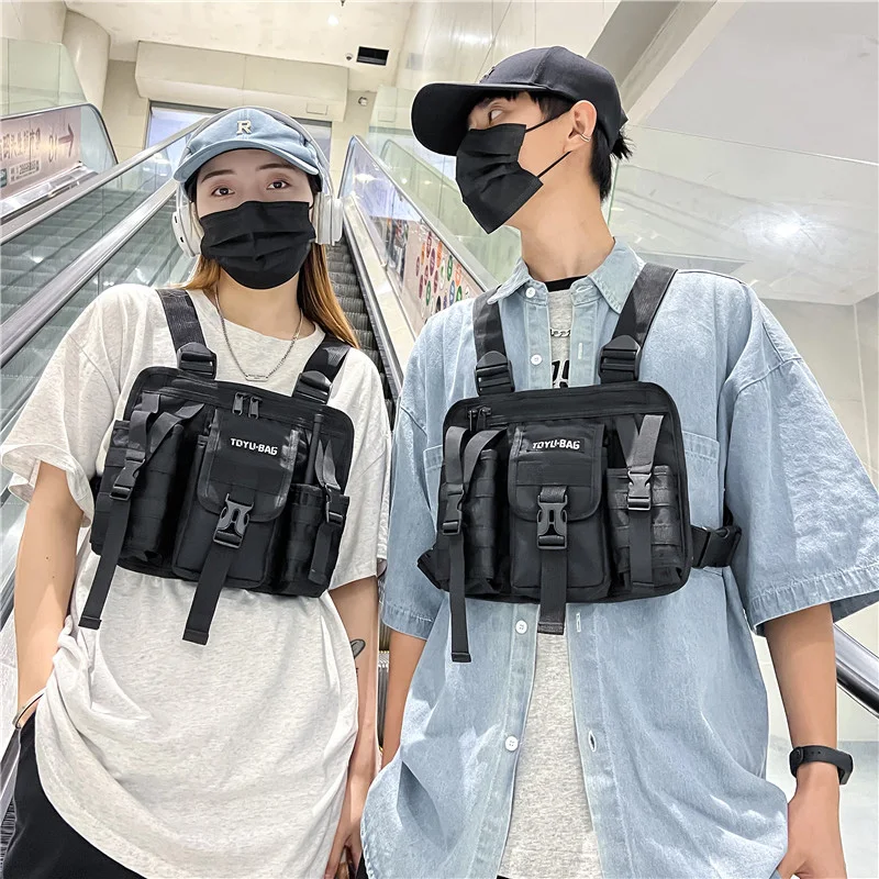 

Reflective Design Unisex Chest Rig Bag Hip-hop Streetwear Men's Chest Pack Multi-pocket Tactical Vest Backpack Student Chest Bag