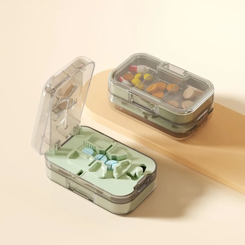 1pc Multifunctional Portable Medicine Box Cutter, Storing Drugs in 3 Compartments, with a Split Design of 1/2/3, Portable.