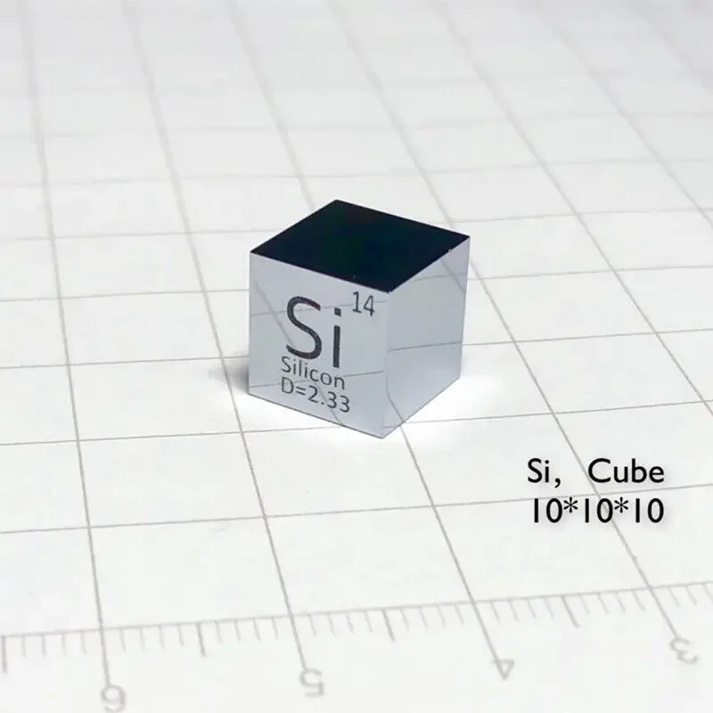 Mirror Silicon Cube 10mm Polished Single Crystal Si Block Periodic Table Engraving