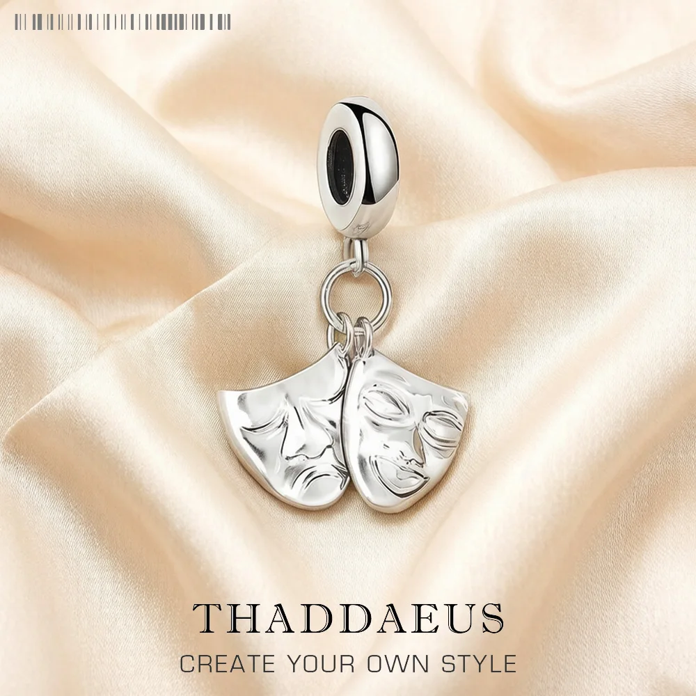 Theatermasken-Charms-Anhänger, Frühling, brandneuer europäischer Stil, 925er Sterlingsilber, Vintage-Modeschmuck, Club für Damen und Herren