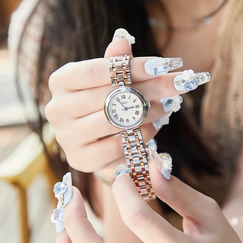 Light luxury high-end steel strap watch small and exquisite solid stainless steel watch ladies waterproof quartz watch