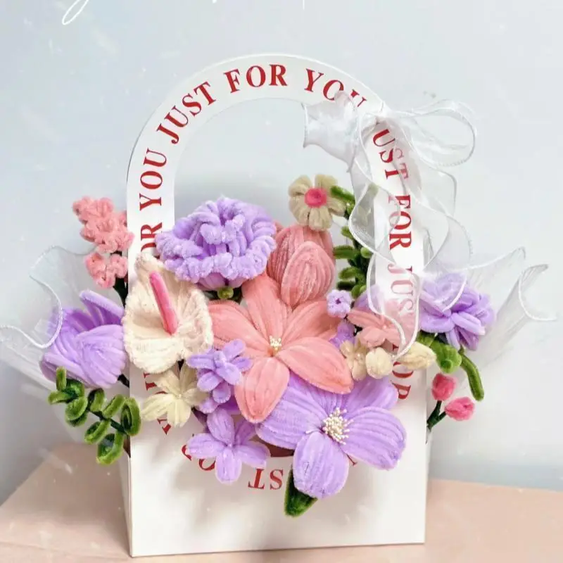 

Pink Purple Diy Twister Stick Flower Box Bouquet Material Bag Homemade Flower Basket Mother's Day Teachers' Day Birthday Gift