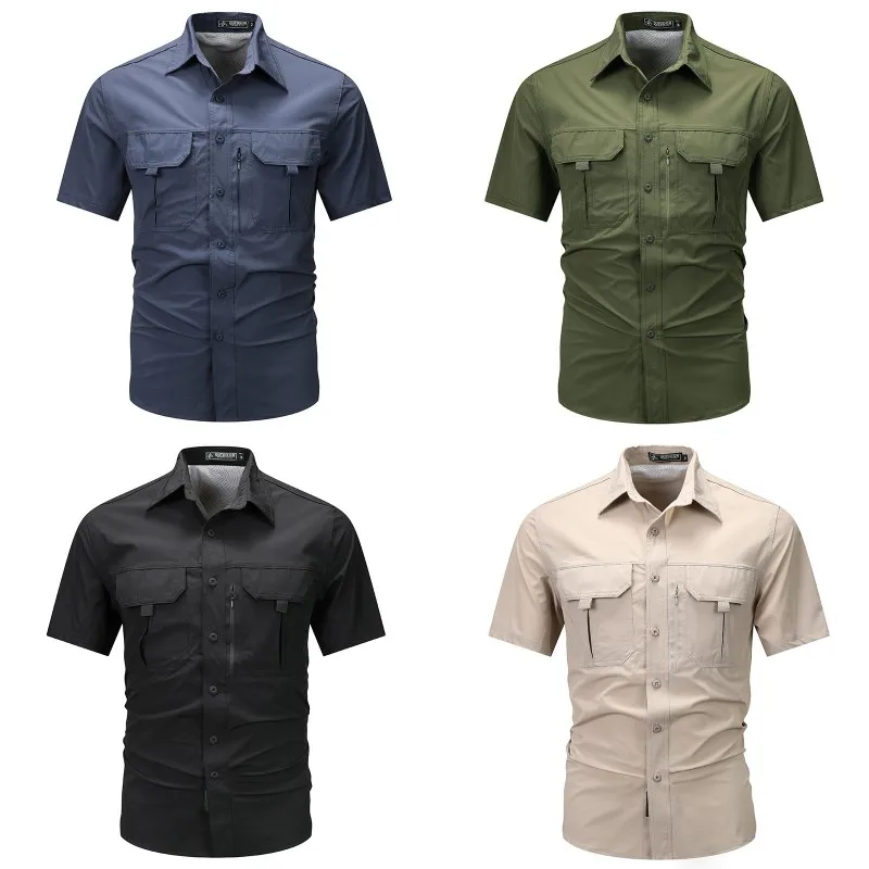 Camisa polo tático de manga curta masculina, tops respiráveis, secagem rápida, casual, camping, caminhadas, pesca, trabalho, ao ar livre, verão