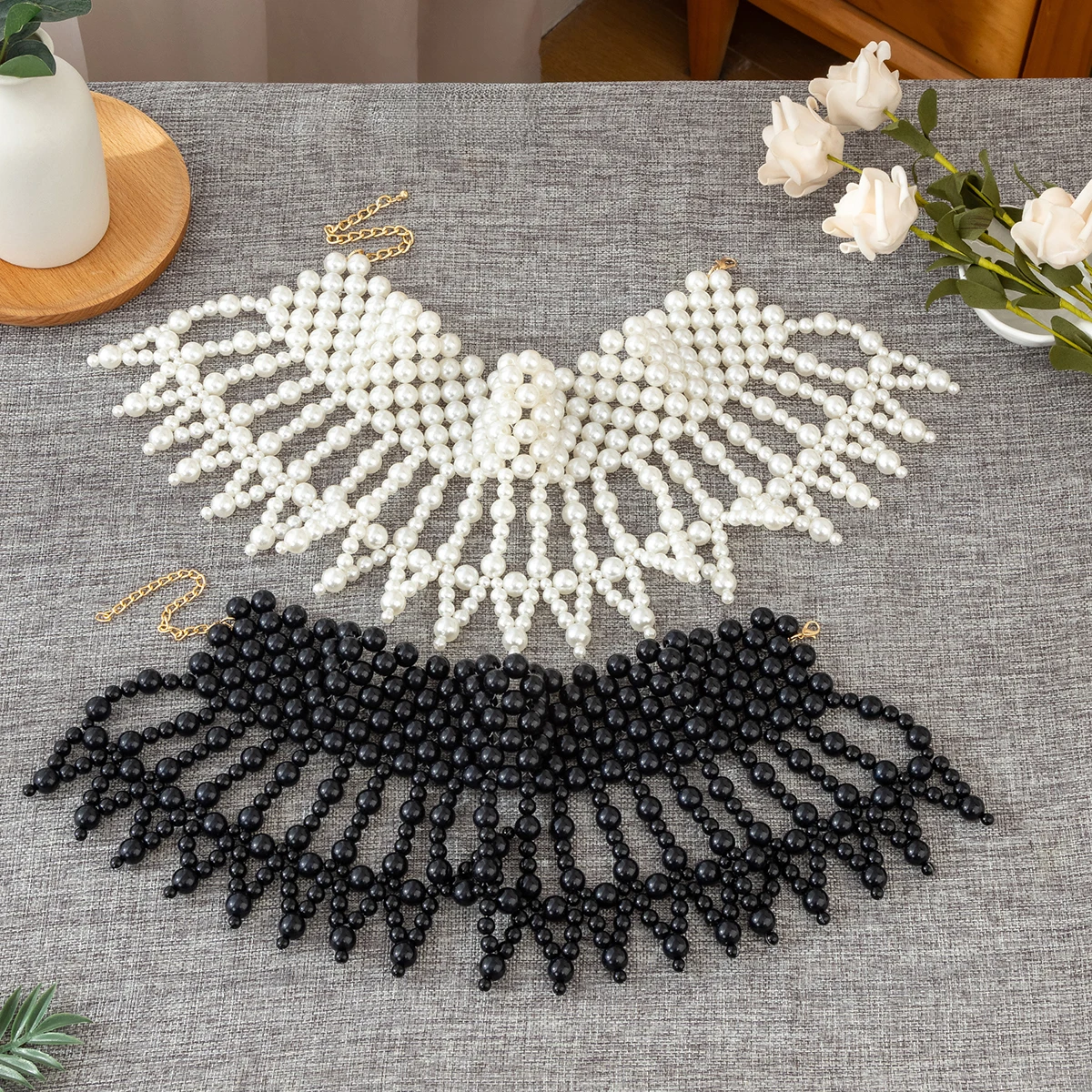 

Handmade Multi-Layer Beaded Bridal Shawl with Imitation Pearl Tassel Women's Shoulder Chain for Party Wedding Holiday Wear