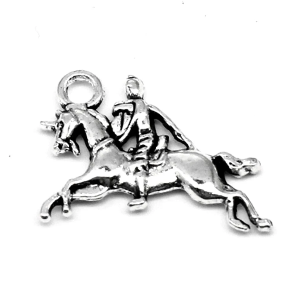 10pcs 17x25mm Horseback Riding Charms Jewellery Making Pendants Crafts Accessories Jewlery Trendy Antique Silver Color