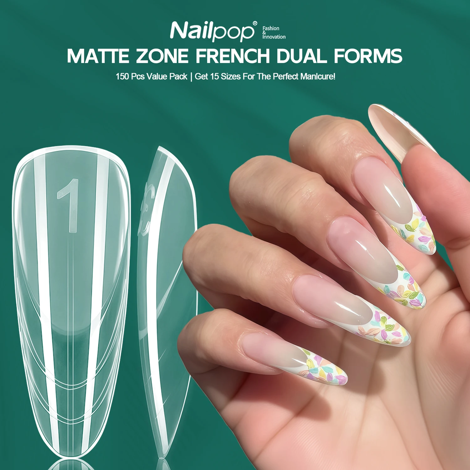 

Nailpop French Zone Nail Dual Forms Specially Designed 15 Sizes Manicure Tips Reusable Professional Salon Quality Easy 150pcs