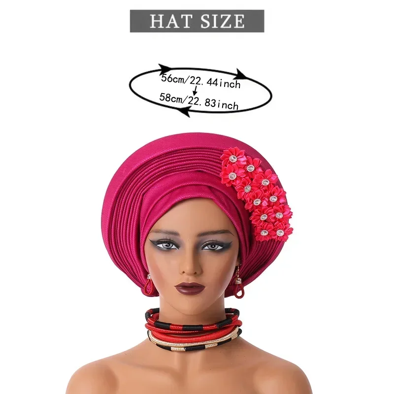 African Already Made Hat Auto Gele Women Hijab Headtie Nigeria Wedding Party Bonnet Female Head Wrap Headpiece Sequin Turban Cap