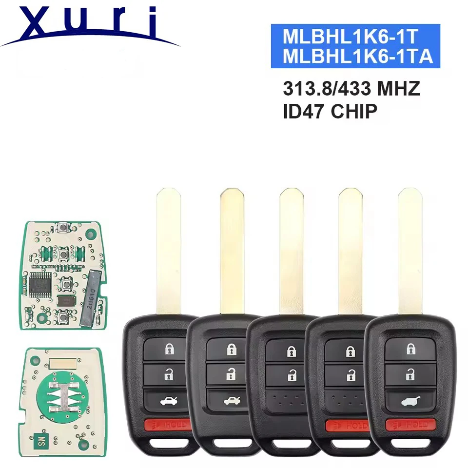 

Xuri MLBHLIK-1T For Honda City XRV CIVIC ACCORD CRV HRV Fit Jazz Remote Key 313.8/433MHZ ID:47CHIP.