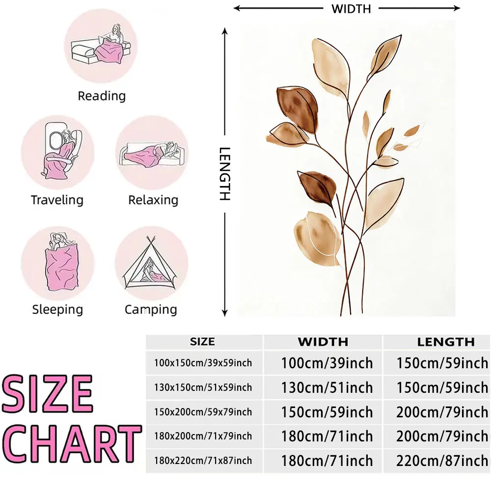 230G Flannel Fleece Blanket Dried Branch Minimalist Print Cozy Warm Blanket for Bedroom Office