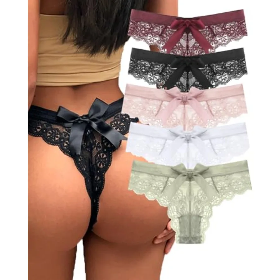 Lace Thongs for Women T-back Breathable Comfortable G-String Cheeky Low Waist Underwear Panties