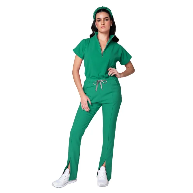 2025 Beauty Salon Uniform Set with Zipper Slit New Style Scrub Top