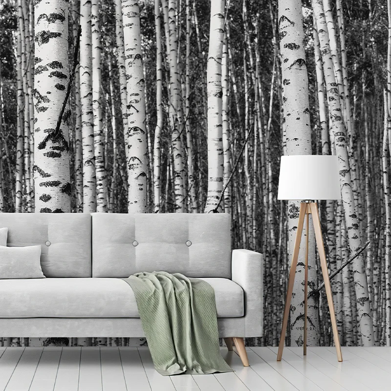 Zeeko Custom Mural Grey birch forest Forest Wallpaper Living Room Paranormal Landscape Mural Jungle Bedroom Mural Woodland Birch