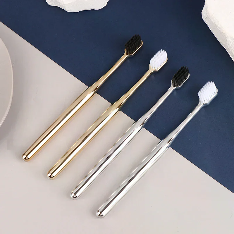 1Pc Electroplate Gold Silver Color Dental Brushes Toothbrushes Luxury Soft Toothbrush Men Women Adult Tooth Brush