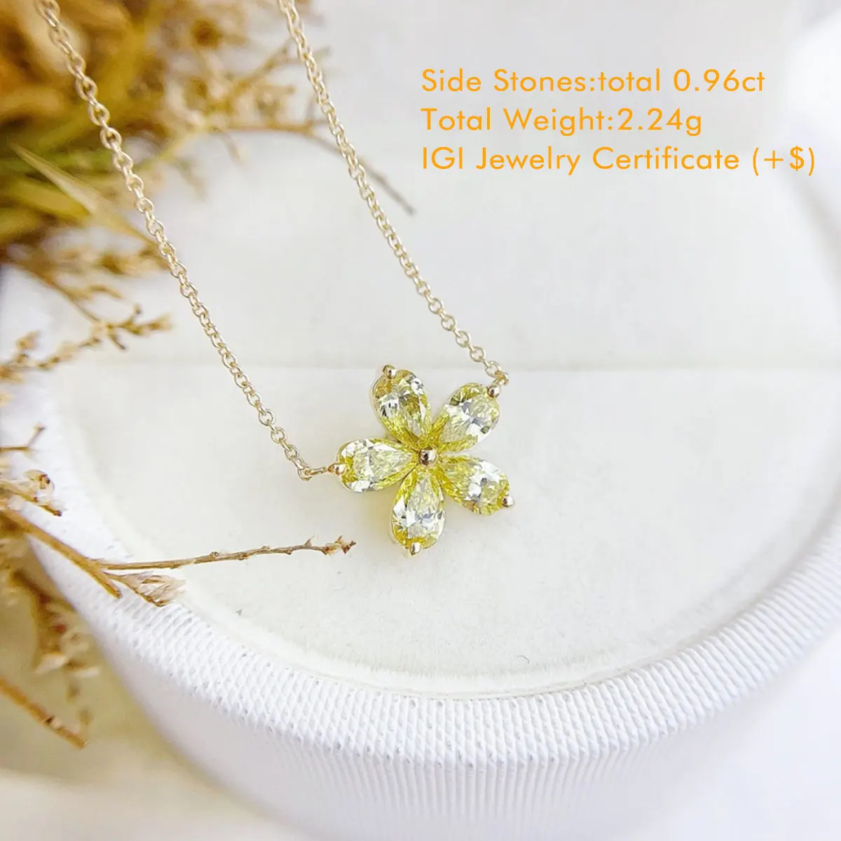 18K Yellow Gold Yellow Diamond Necklace Charm Flower Pendant Pear Shaped Lab Grown Diamond Necklace Birthday Gift For Girlfriend