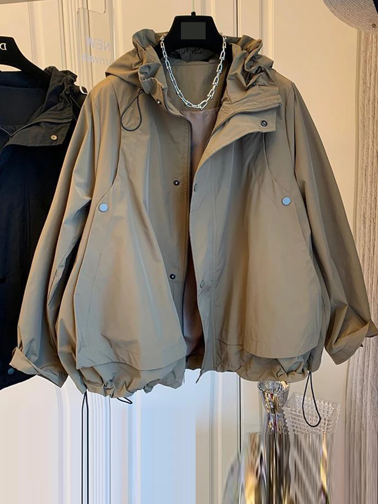 Women's haute couture fake two-piece windbreaker short jacket loose hooded  winter clothes women  coat  jacket