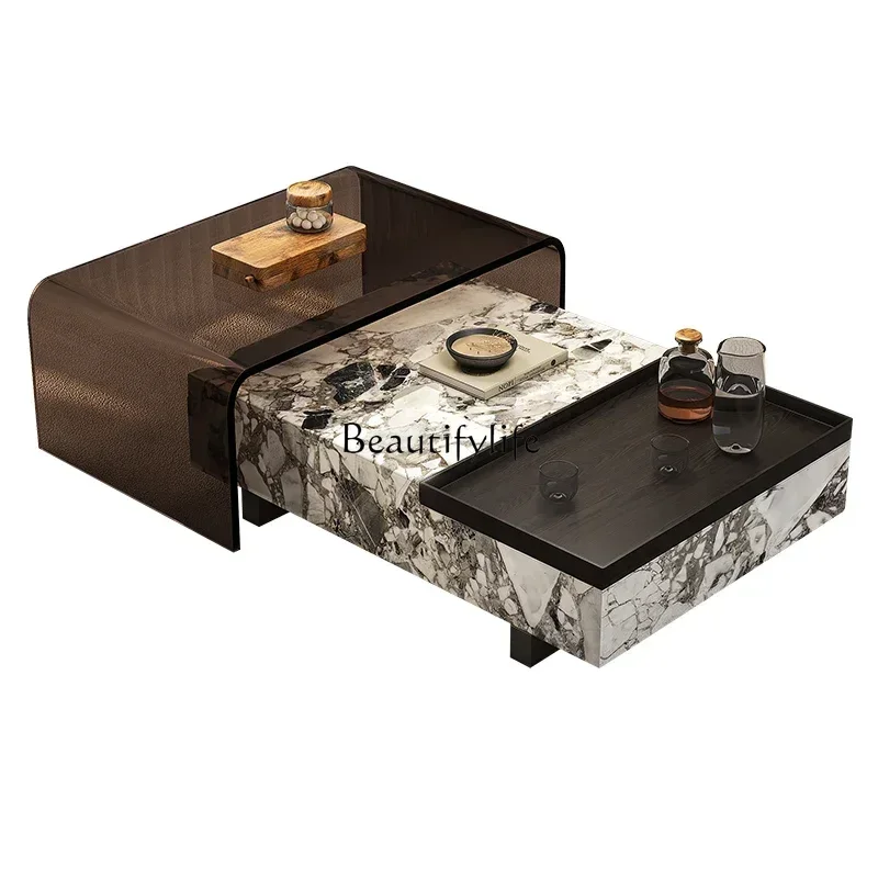 

Living Room Light Luxury Modern High-Grade Designer Minimalist Italian Pure Natural Marble Tea Table
