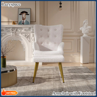 Lazyspace Armchair with Footstool, Lamb Fleece Fabric, Upholstered Chair, Relaxing Chair, Reading Chair, for Living Room, Lounge