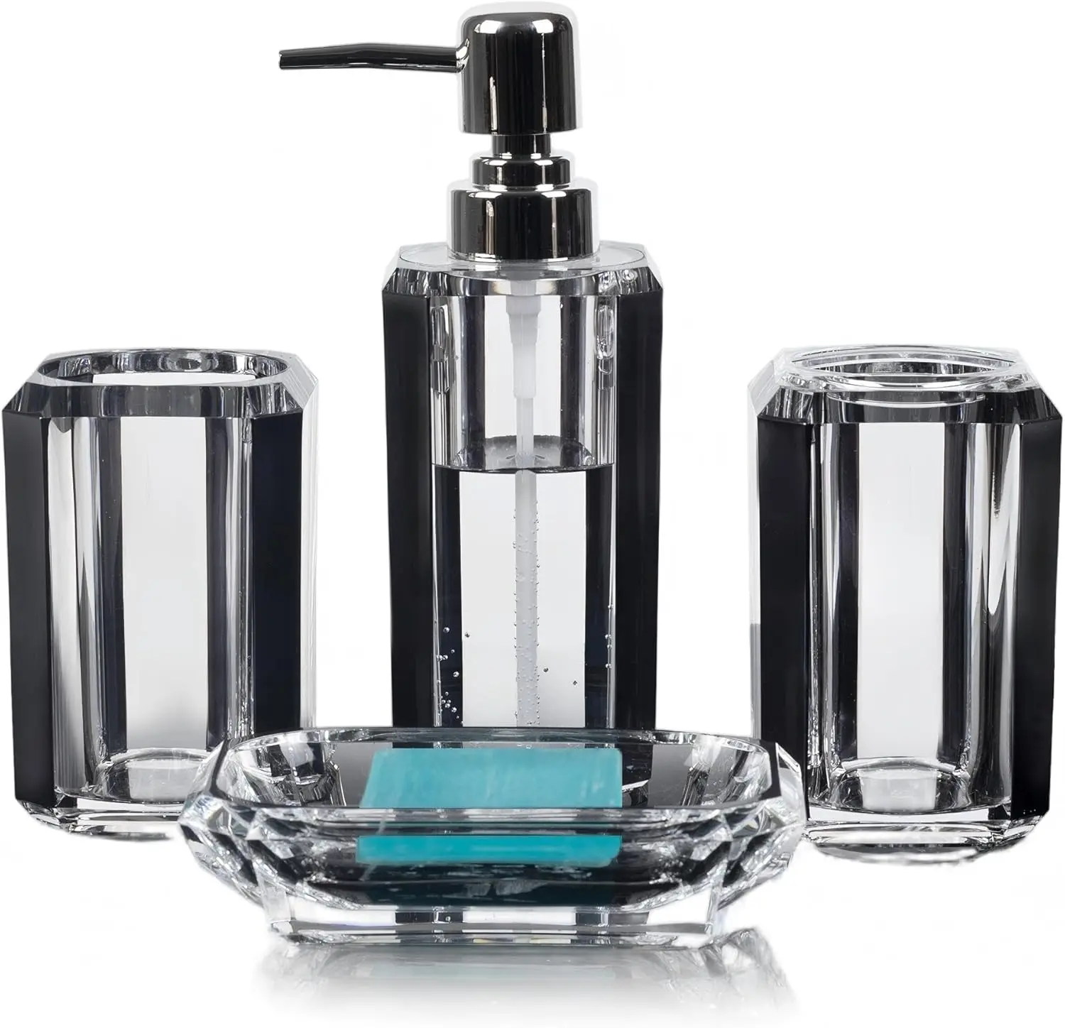 

Black Bathroom Accessories Set 4-Piece with Soap Dispenser, Toothbrush Holder, Acrylic for Modern Decor
