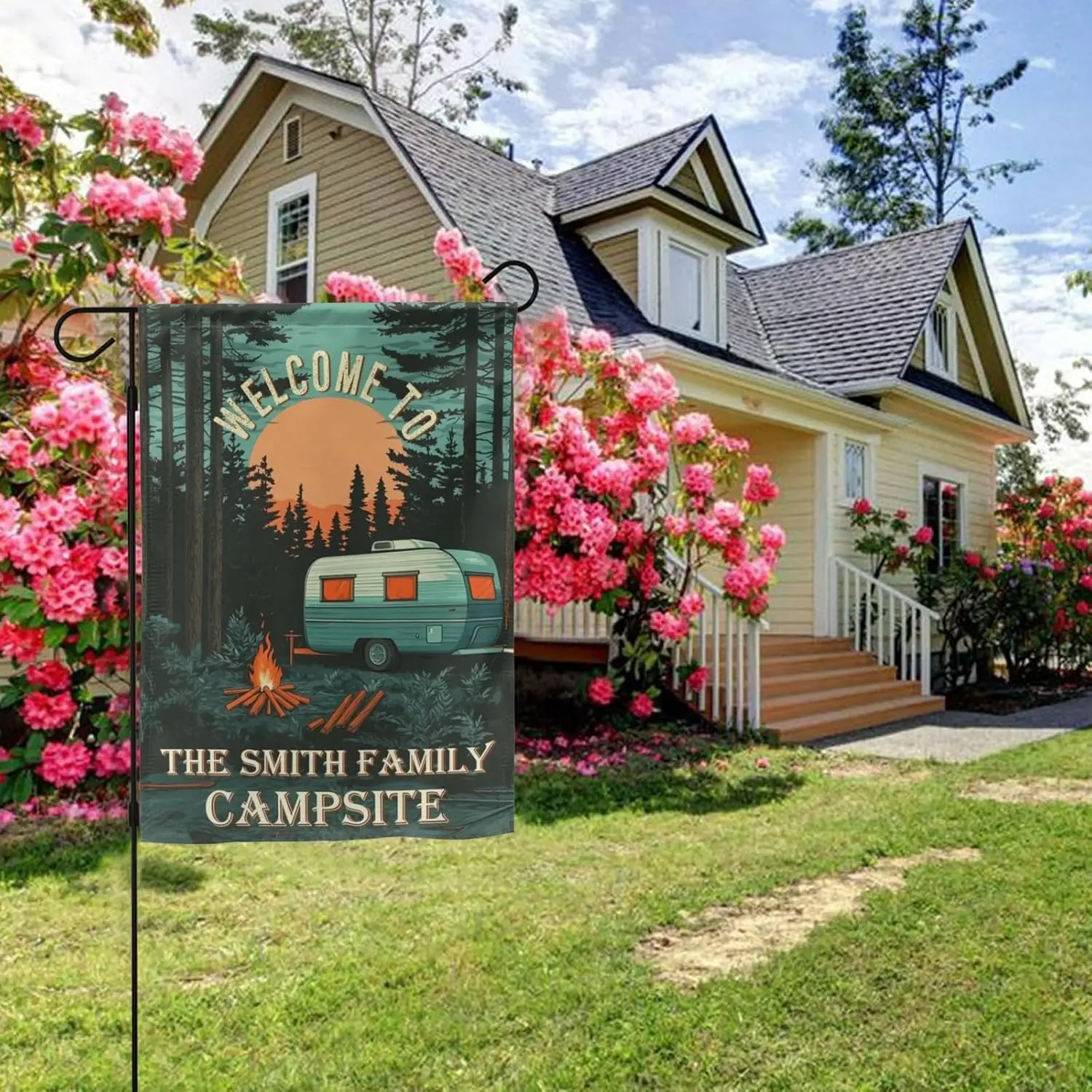 علم حديقة التخييم الشخصي مخصص مرحبًا بكم في موقع المخيم الخاص بنا علم Rv لساحة المنزل راية المنزل في الحديقة ترحيب Outdo FFI