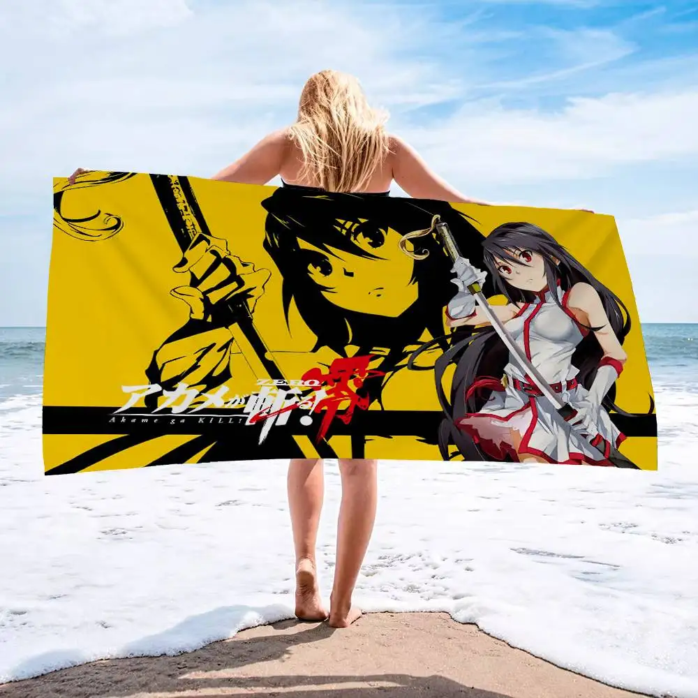 A-AkameS Ga Kill Cartoon Anime Microfiber Blanket Drying Beach Towels Oversized Printing Super Absorbent Pool Towel Blanket