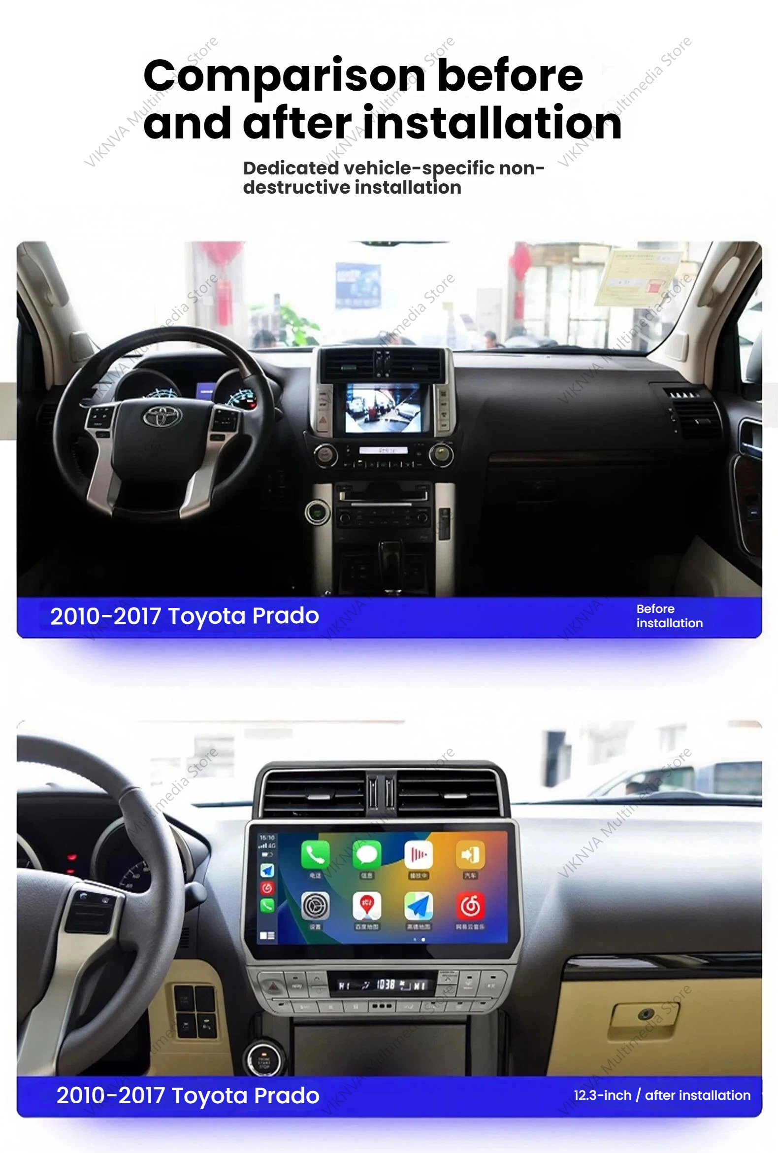 

Для Toyota Land Cruiser Prado 150 2010-2017 Android 13 Автомобильный радиоприемник 2Din стереоприемник авторадио мультимедийный плеер GPS Navi Unit