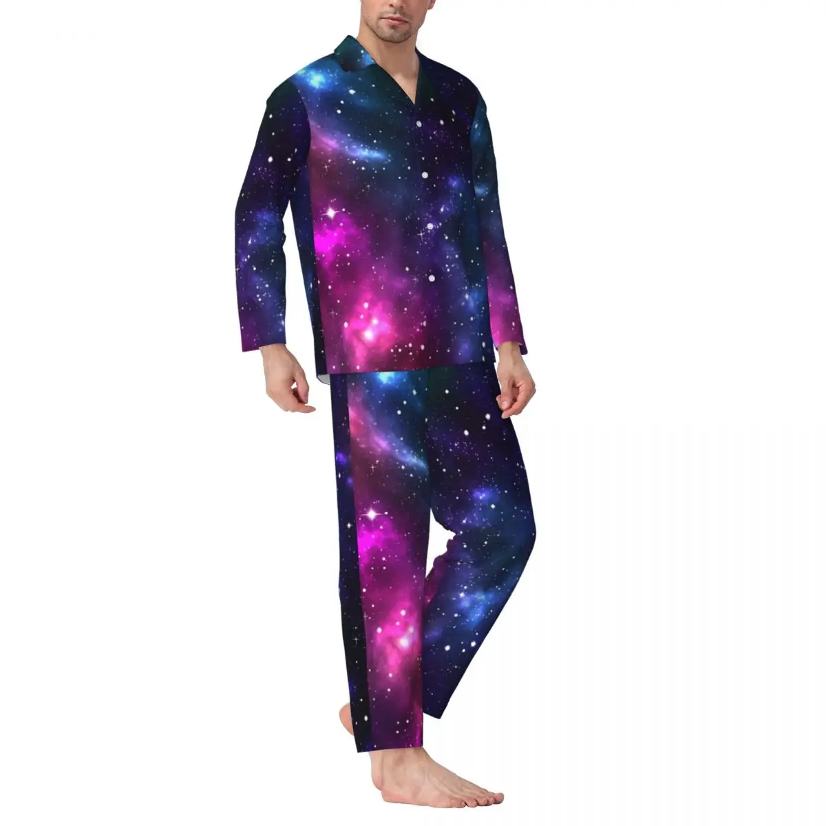 

Galaxy Print Pajama Sets Spring Stardust Kawaii Sleep Sleepwear Couple 2 Piece Casual Oversized Custom Home Suit Gift Idea