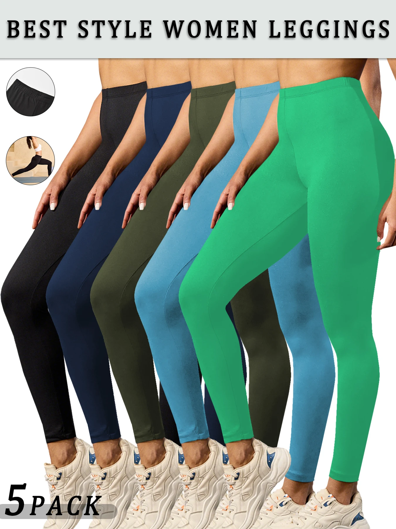 

5 Pack Women's Super Soft High Waisted Tummy Control No See Through Workout Yoga Running Athletic Push Up Gym Fitness Leggings