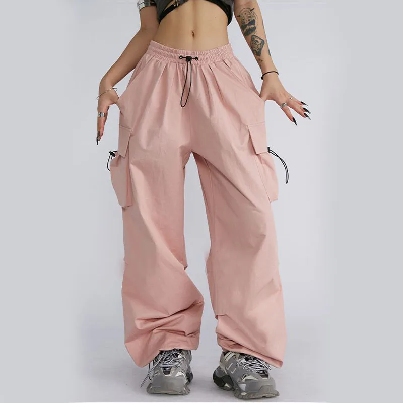 Zoki Hip Hop Streetwear Cargo Pants Women Loose Big Pockets Ins Tide Wide Leg Trousers Y2K Fashion All Match Jogging Sweatpants