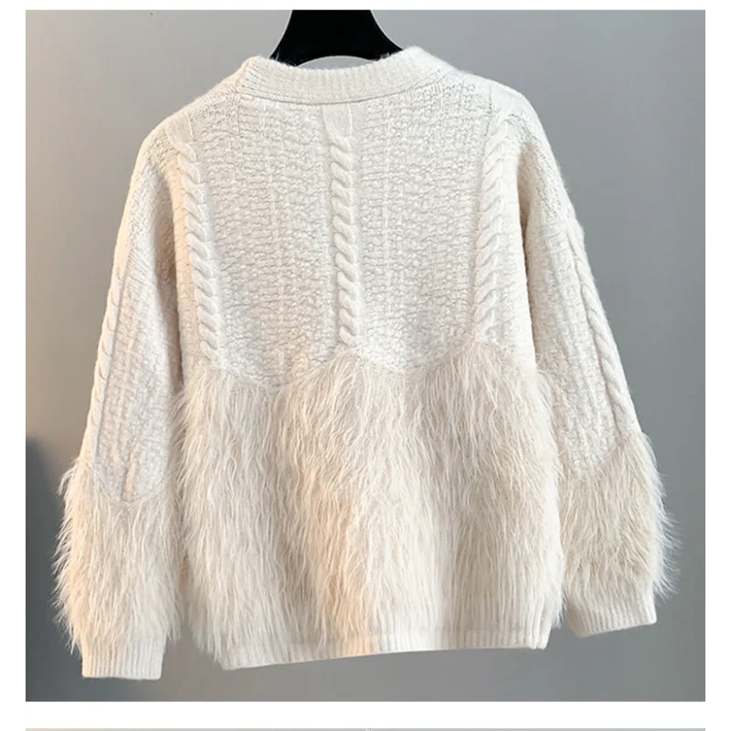 Kardigan rajutan warna solid yang modis, sweater berkerah V yang tebal