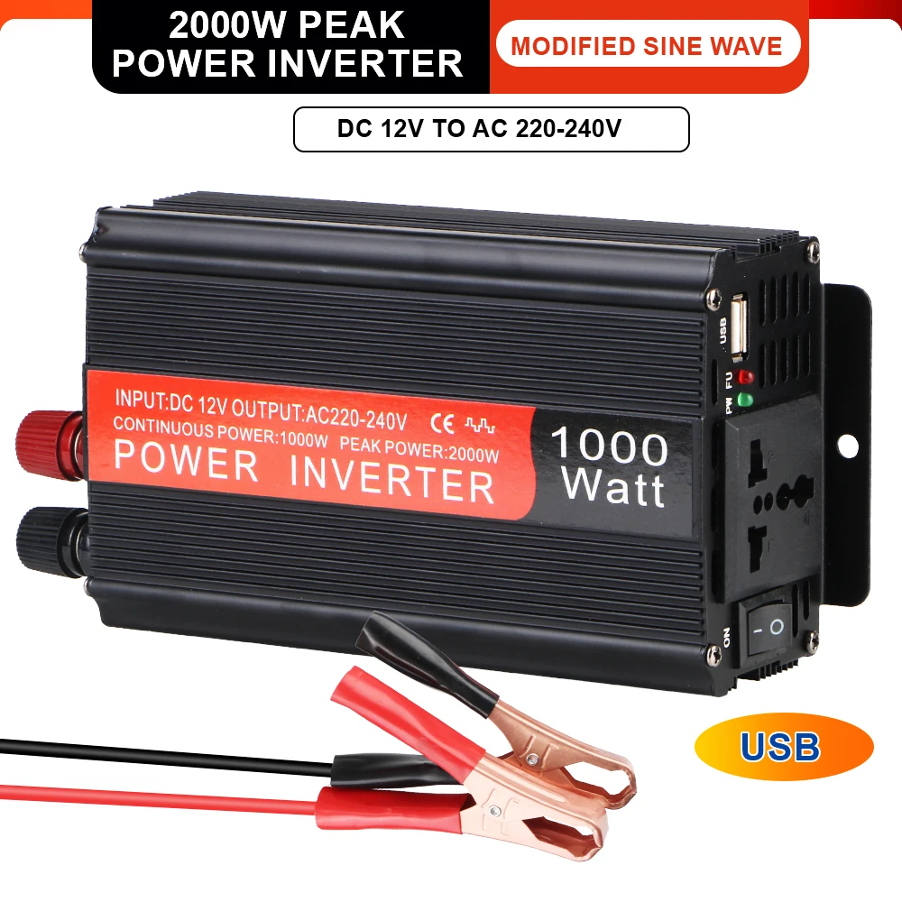 Car Voltage Converter From 12V To 220V Transformer Modified Sine Wave Inverter Universal 1000W Socket With USB with Smart Fan