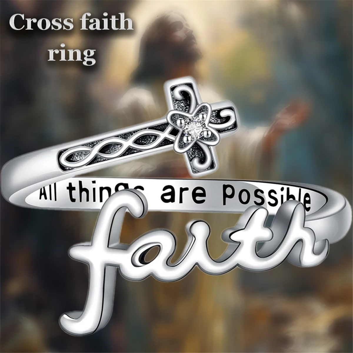 1Pc Retro Pattern Cross Faith Open Ring for Women Exquisite Prayer Blessing Jewelry - Perfect Holiday Gift for Christians