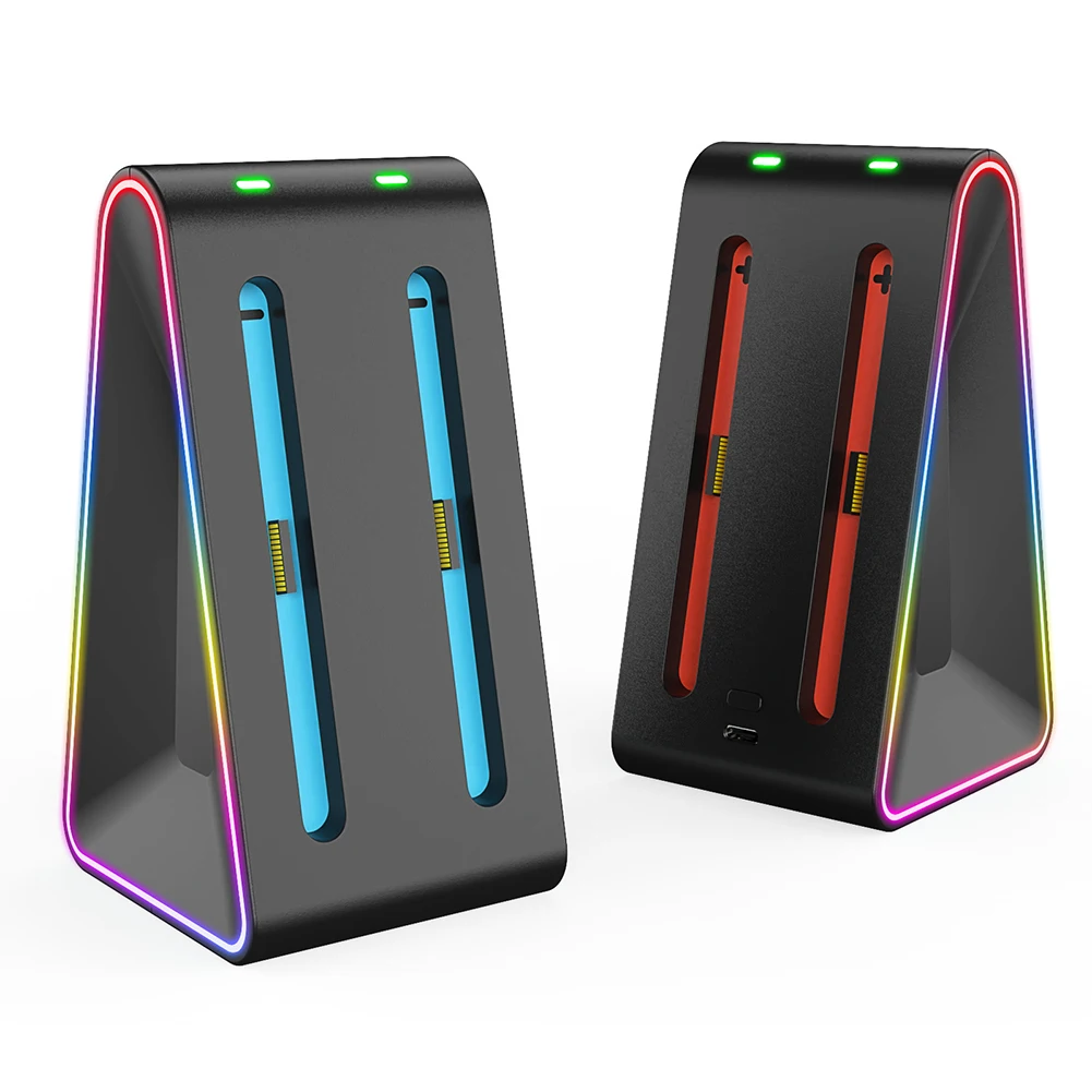 4 في 1 جهاز شحن RGB مقبض الضوء المحيط شاحن قاعدة شحن مثلث الشكل مقبض صغير قاعدة شحن لملحقات NS