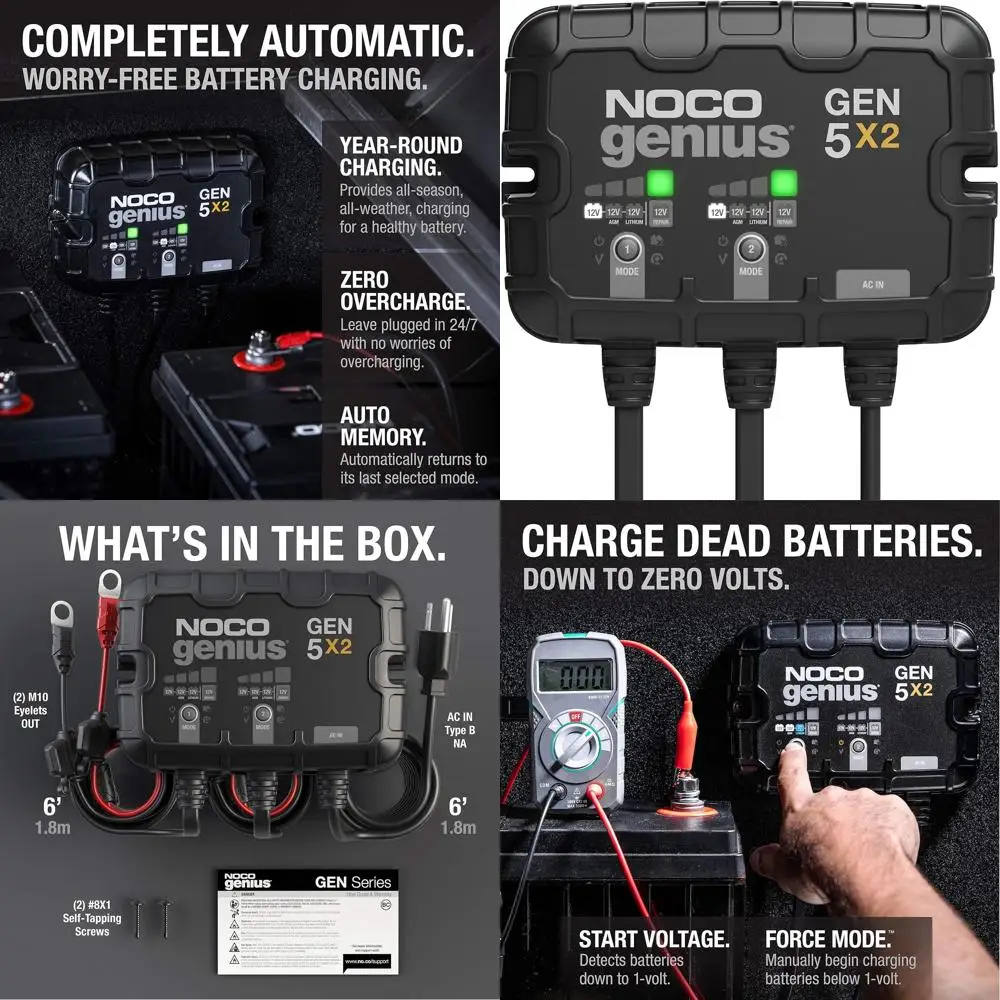 

Genius GEN5X2: 2 банки, встроенное зарядное устройство на 10 А — 5 А на банк, водонепроницаемое морское зарядное устройство на 12 В с защитой от перезаряда и Tem