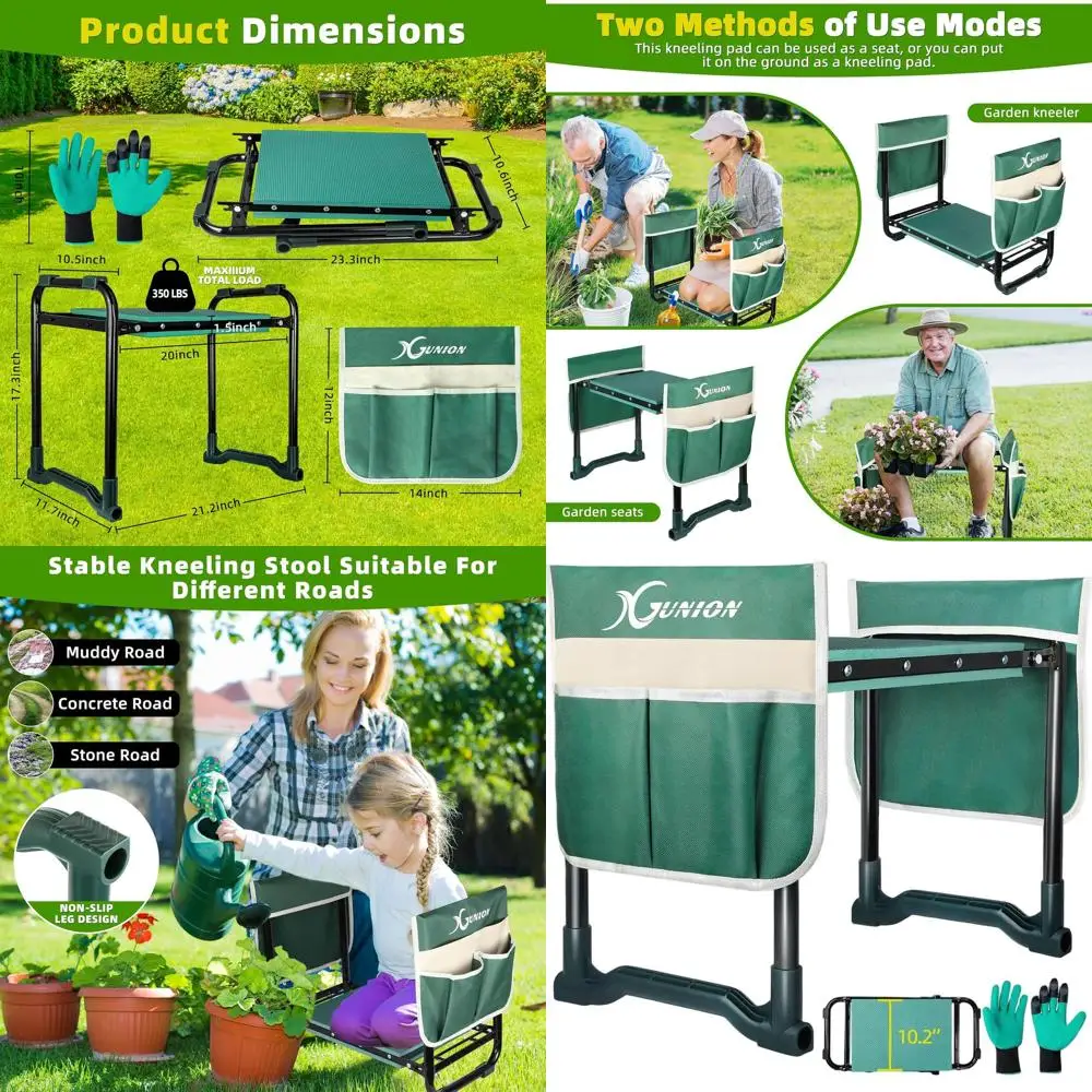 

Сверхмощное садовое сиденье с сумкой для инструментов и перчатками, идеально подходит для пожилых людей и садовников (зеленое)