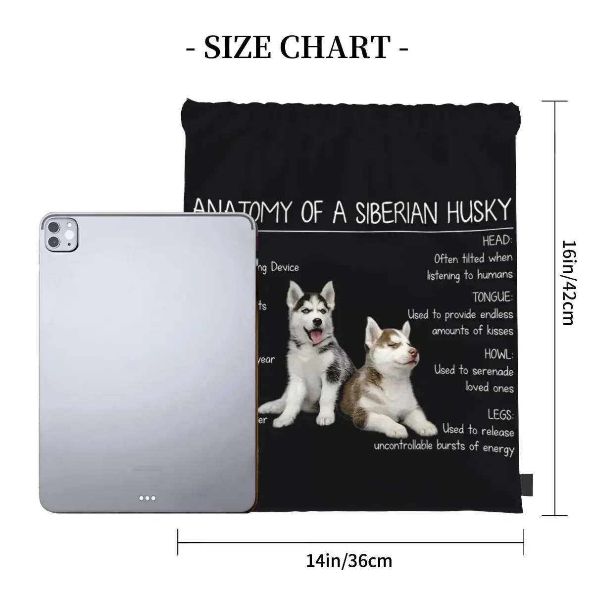 Drawstring Bundle Pocket Sports Bag, Anatomia de um Husky Tee Funny Dog Gift, Mochilas Amante, Sports Bookbag