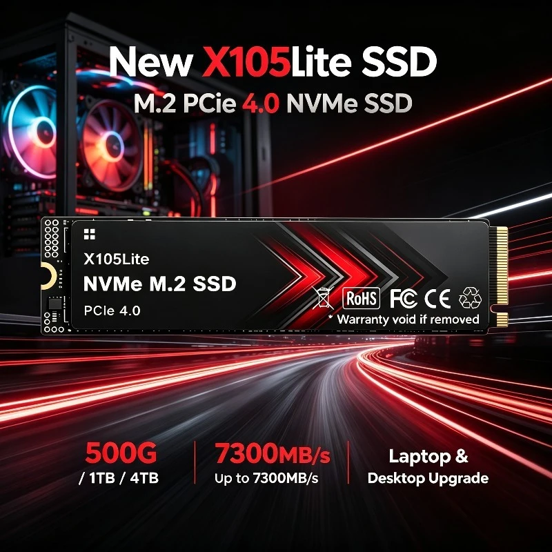 X105Lite 2TB 4TB SSD M.2 NVMe Internal Solid State Drive High Speed 7300MB/s PCIe 4.0 Gaming Drive Works for Laptop PC Hard Disk