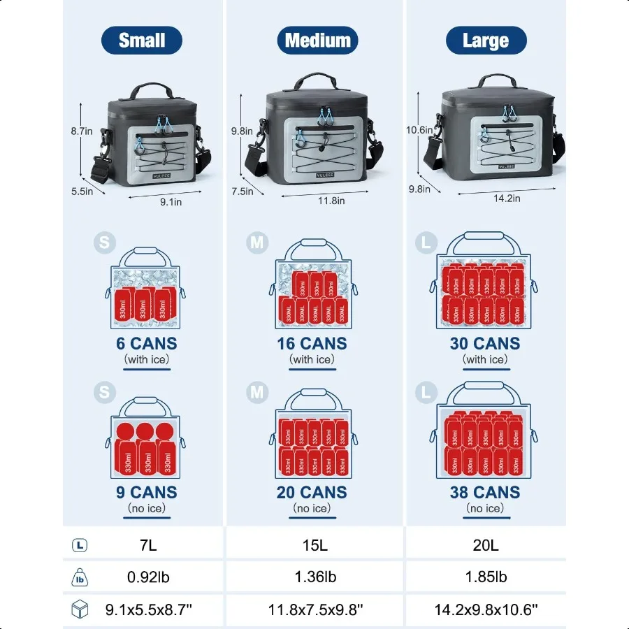 حقيبة للحفاظ على البرودة 7 16 30 يمكن لينة الجوانب الصغيرة المحمولة معزول حزمة التبريد اليومية الغداء برودة مانعة للتسرب الجليد الصدر لكاميرا الشاطئ