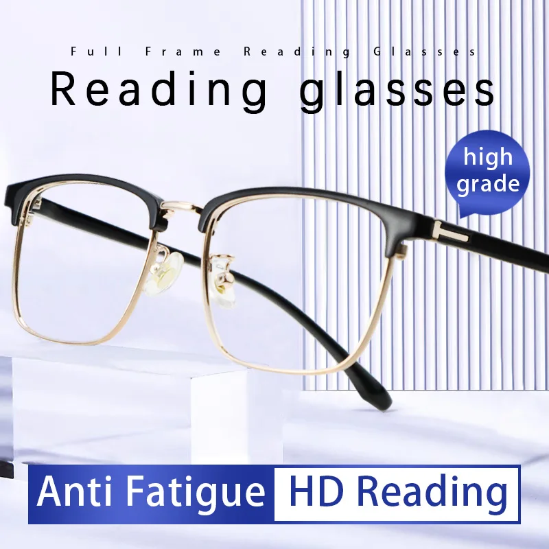 

Mens Reading Glasses Blue Light Blocking, Stylish Metal Full Frame Readers for Men Anti Glare Filter Eyeglasses