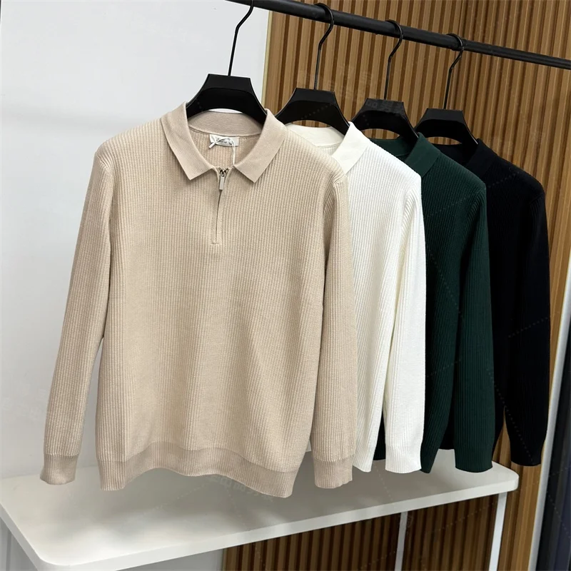 

Мужской вязаный свитер в американском ретро-стиле с длинным рукавом и воротником на молнии, мягкий, удобный, теплый, повседневный, модный осенний топ