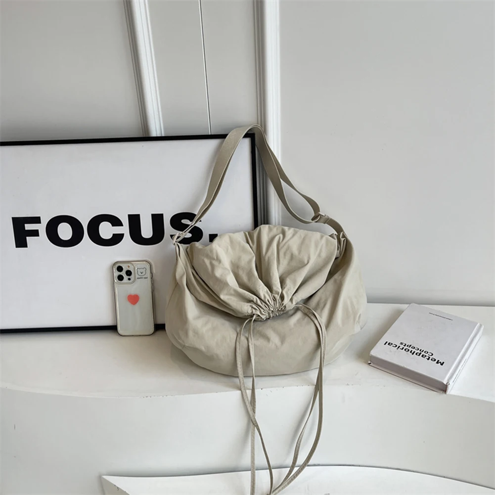

Women Drawstring Shoulder Bag Large Capacity Casual Satchel Bag Adjustable Strap Lightweight Shopping Bag Girls Outdoor Bag