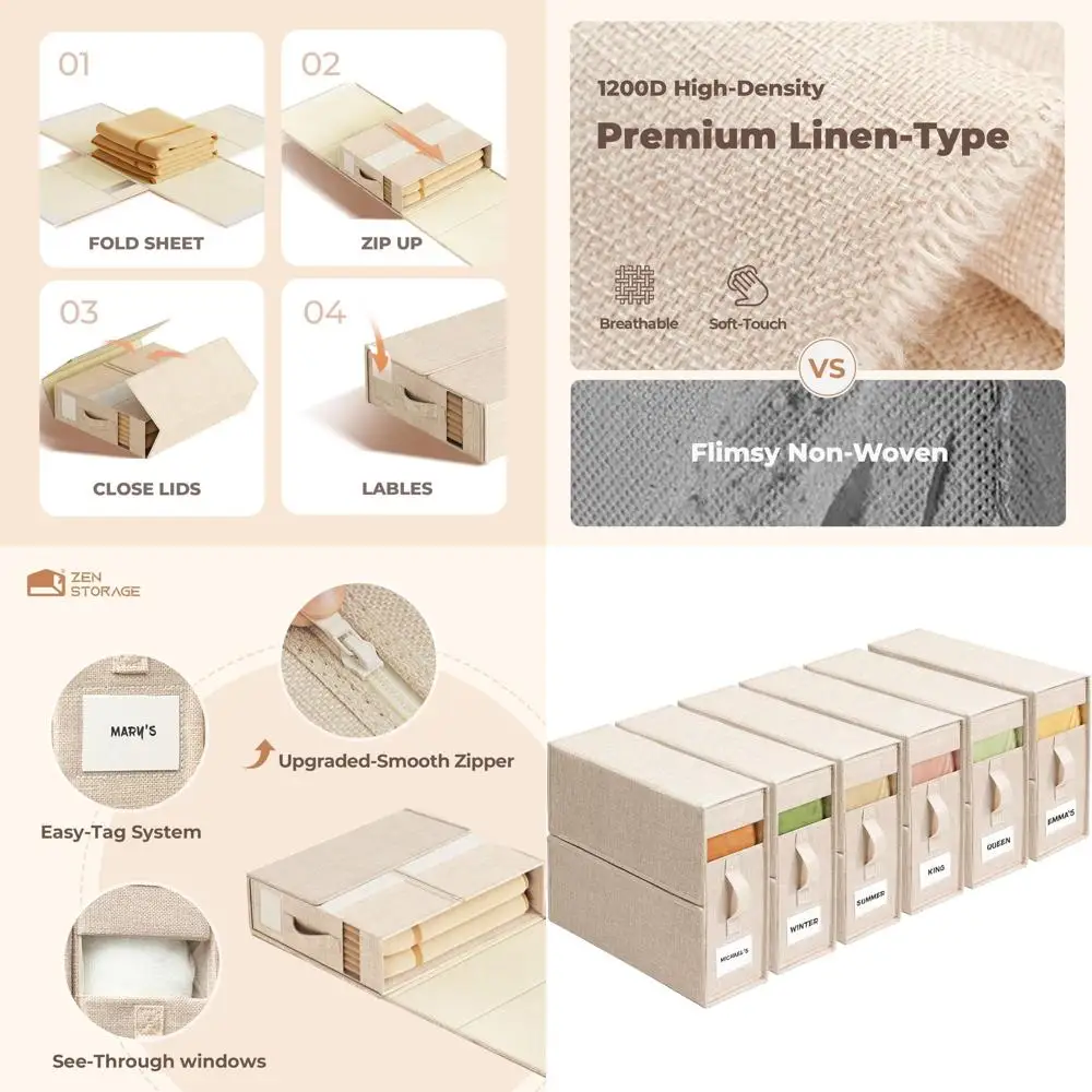 

King/Queen Size Foldable Dustproof Sheet Organizer with Window for Linen Closet, Beige