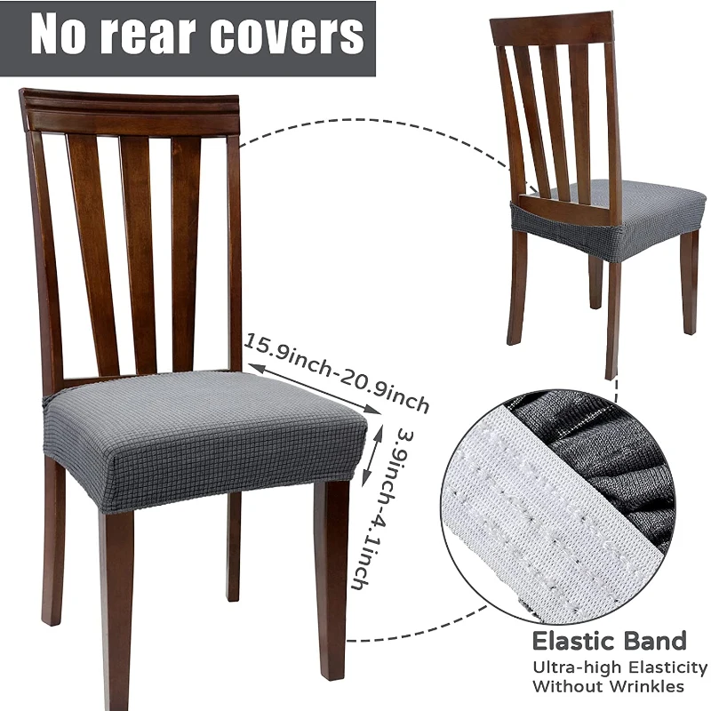Jacquard Chair Seat Covers Removable Washable Anti-Dust Stretch Spandex Dining Room Upholstered Chair Cushion Slipcovers