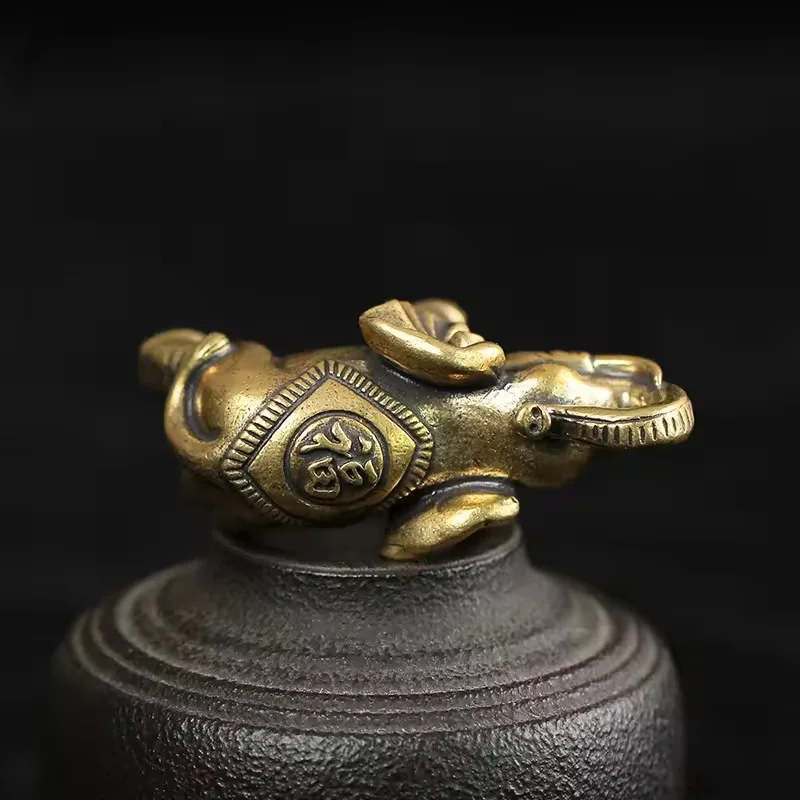 Bronze Lucky Elephant Figurine Solid Copper Animal Statue Vintage Office Desk Home Decor Ornament Miniature Craft Blessing Gift