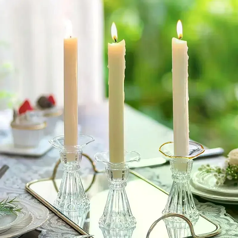 Pack Glass Candle Holders Set With Wax Catcher, Drip Guards& Anti-Tip Base- For Table Centerpieces, Weddings, Home Decor 3