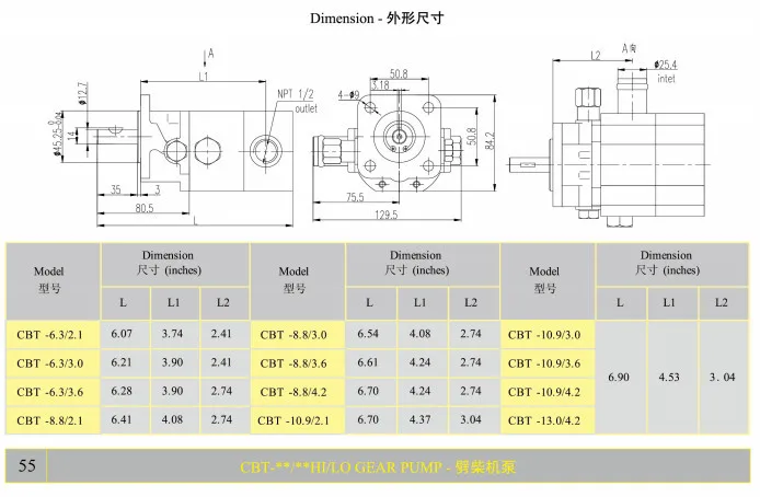 CBT‑10.9/2.1 Hi‑Lo Dual Stage Hydraulic Gear Pump, High Pressure Log Splitter Replacement Hydraulic Pump