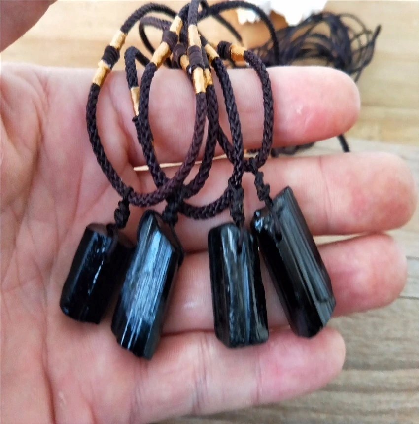 Black Tourmaline Stone Pendant Necklace Crystal Gem Specimen