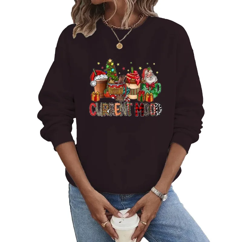 Crew-neck Hoodie Europe and The United States Christmas Long-sleeved Hot Christmas Pattern Letter Printing  Clothes Women