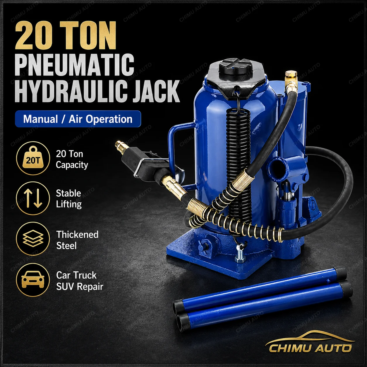 【CHIMU HOME】 20 Ton Pneumatic Hydraulic Jack Vertical Air Compressor Labor Saving Lift for Car Truck SUV Repair Tool