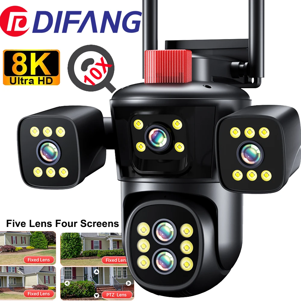 DIFANG 4 Screen 10X Zoom Outdoor WIFI Security Camera, Color Night Vision, Two-Way audio, motion sensor wireless CCTV IP Camera